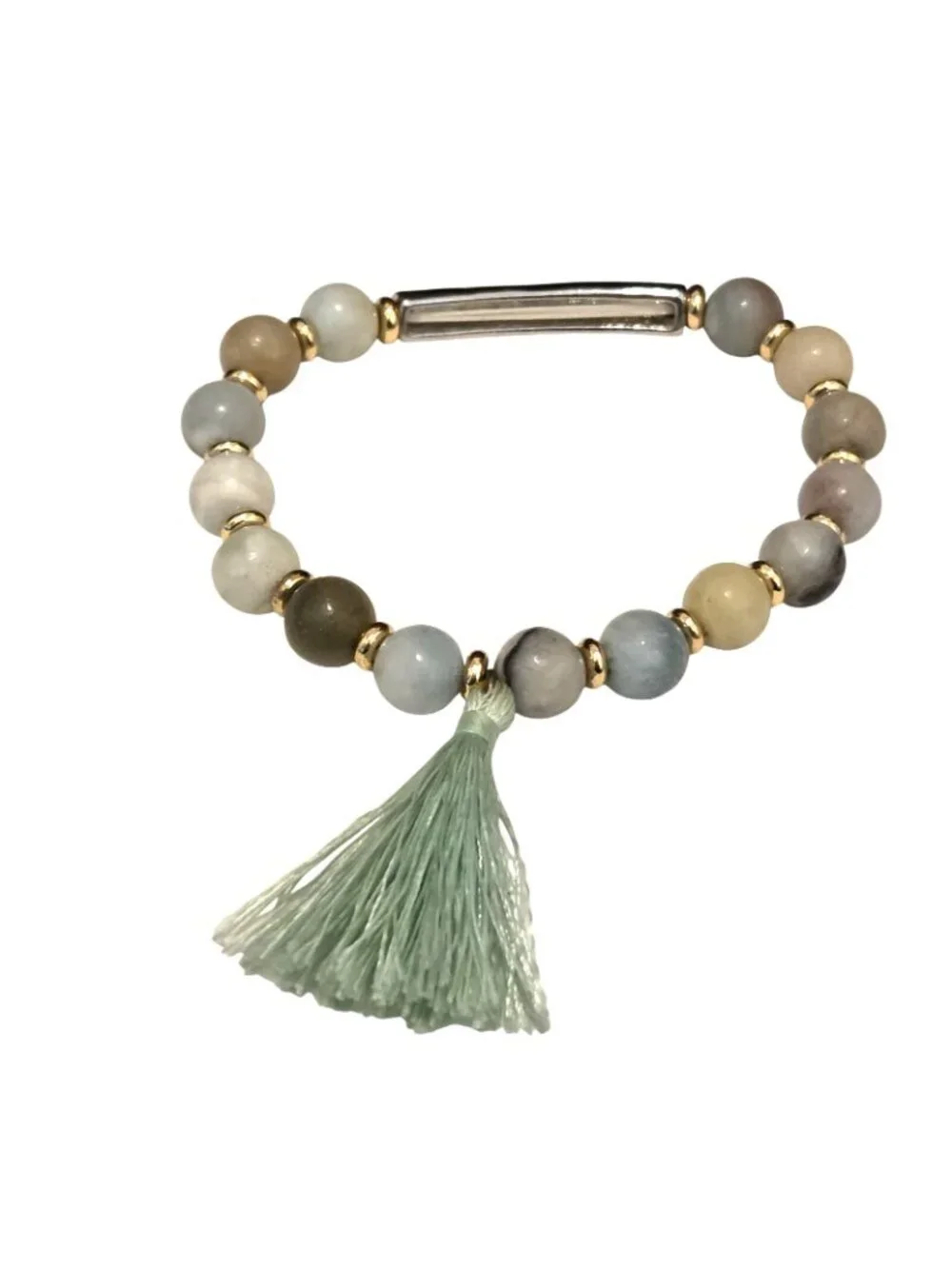 Blessed Quartz Beaded Blue Tassel Stretch Bracelet